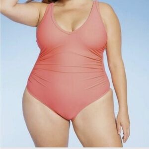 KONA SOL Women's Plus Size 18W Coral One Piece Swimsuit